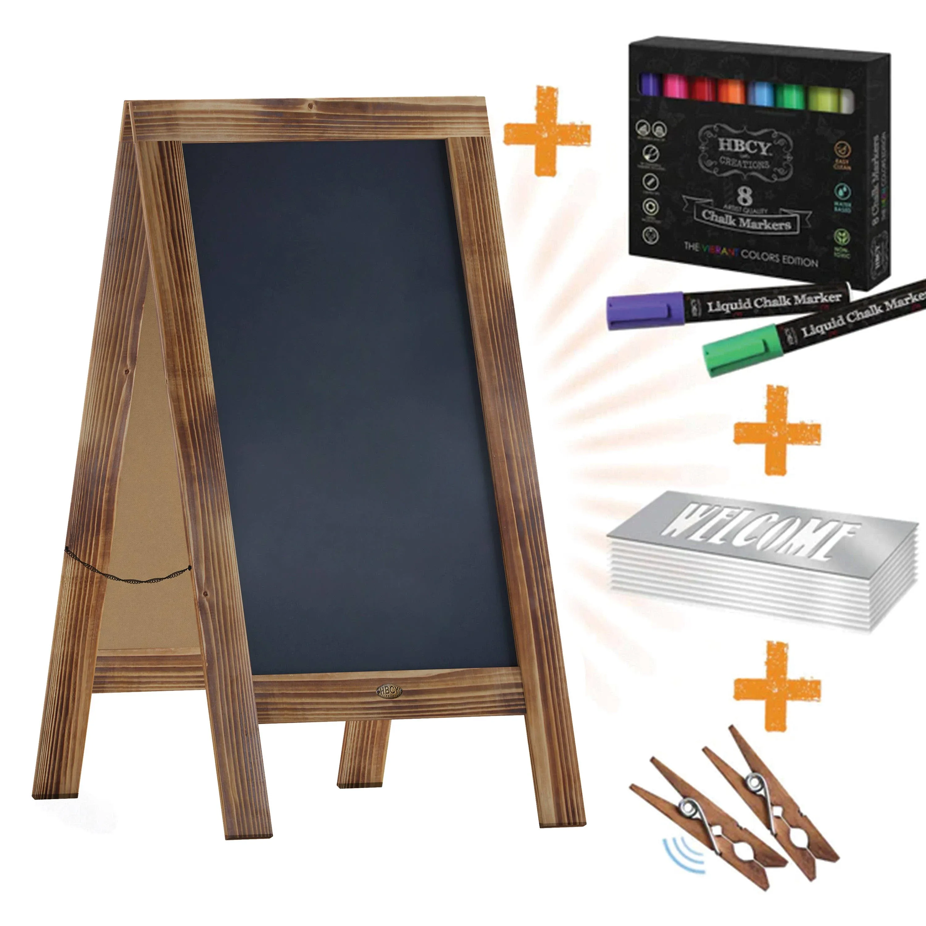 Flash Furniture 40 x 20 in. Canterbury Rustic Wooden Indoor & Outdoor A-Frame Magnetic Chalkboard Sign Set Brown