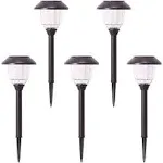 5 PC LED Solar Pathway Garden Light Oil-Rubbed Bronze Fluted Glass Lens - NEW