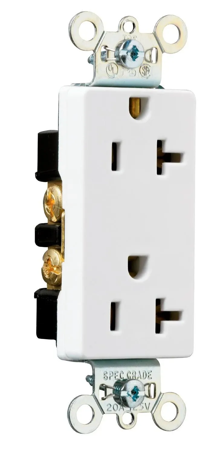 Legrand-Pass & Seymour 26352W 20 Amp 125V Heavy-Duty Specification Grade Decorator Duplex Outlet, Back and Side Wire, White (1 Count)