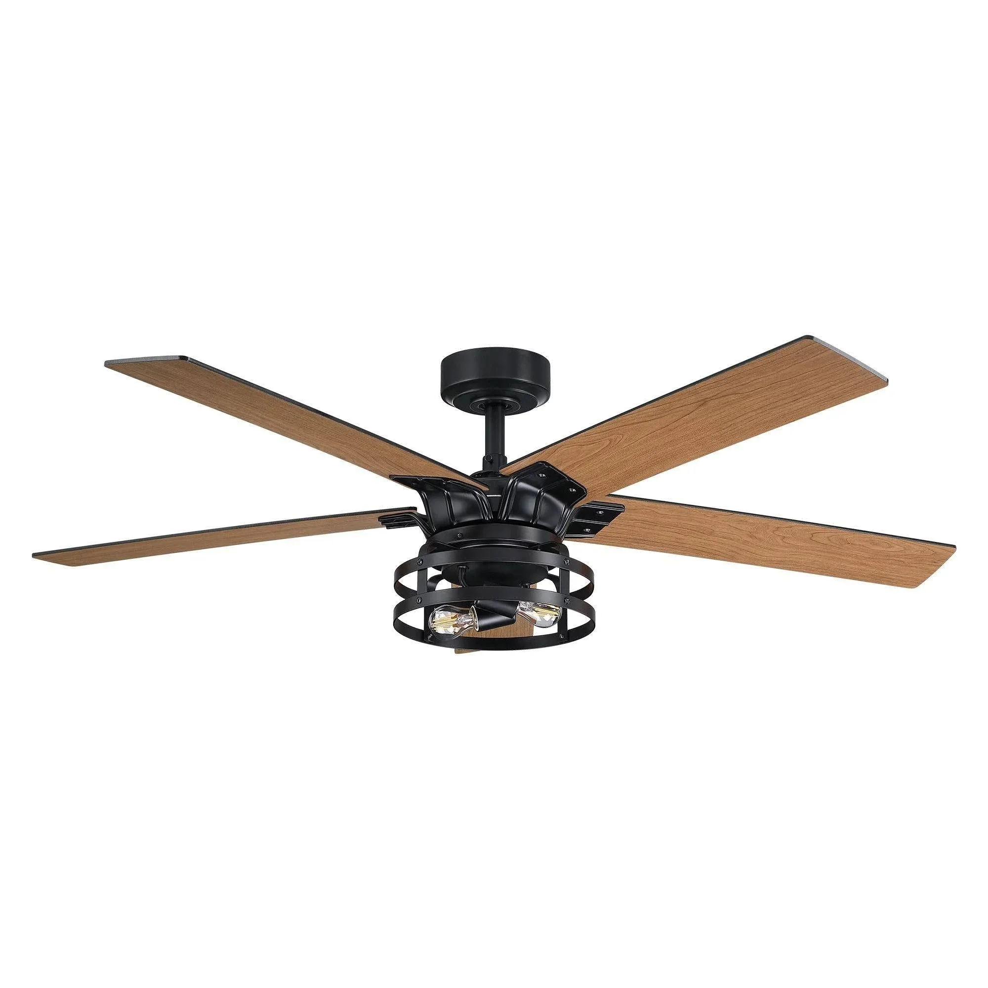 Prayag 52" Industrial Downrod Mount Reversible Ceiling Fan with Lighting and Remote Control