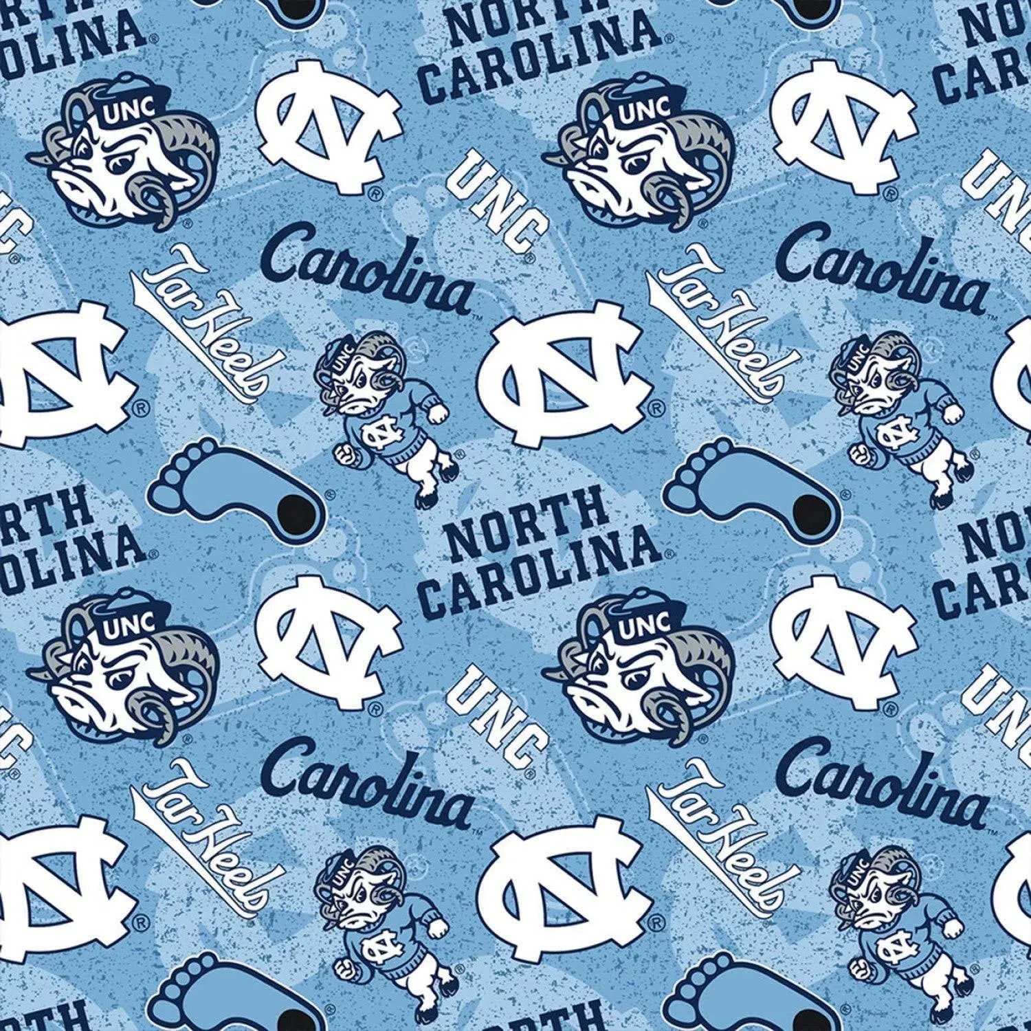 University of North Carolina Cotton Fabric with New Tone ON Tone Design Newest Pattern