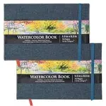 U.S. Art Supply 5.5" x 8.5" Watercolor Book, 2 Pack, 76 Sheets, 110 lb - Linen-Bound Hardcover Paper Pads, Acid-free, Cold-Pressed Painting Sketchbook