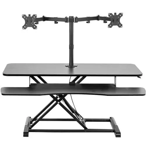 VIVO Black 42&#034; Standing Desk Riser with Adjustable Dual 13&#034; to 30&#034; Monitor Mount