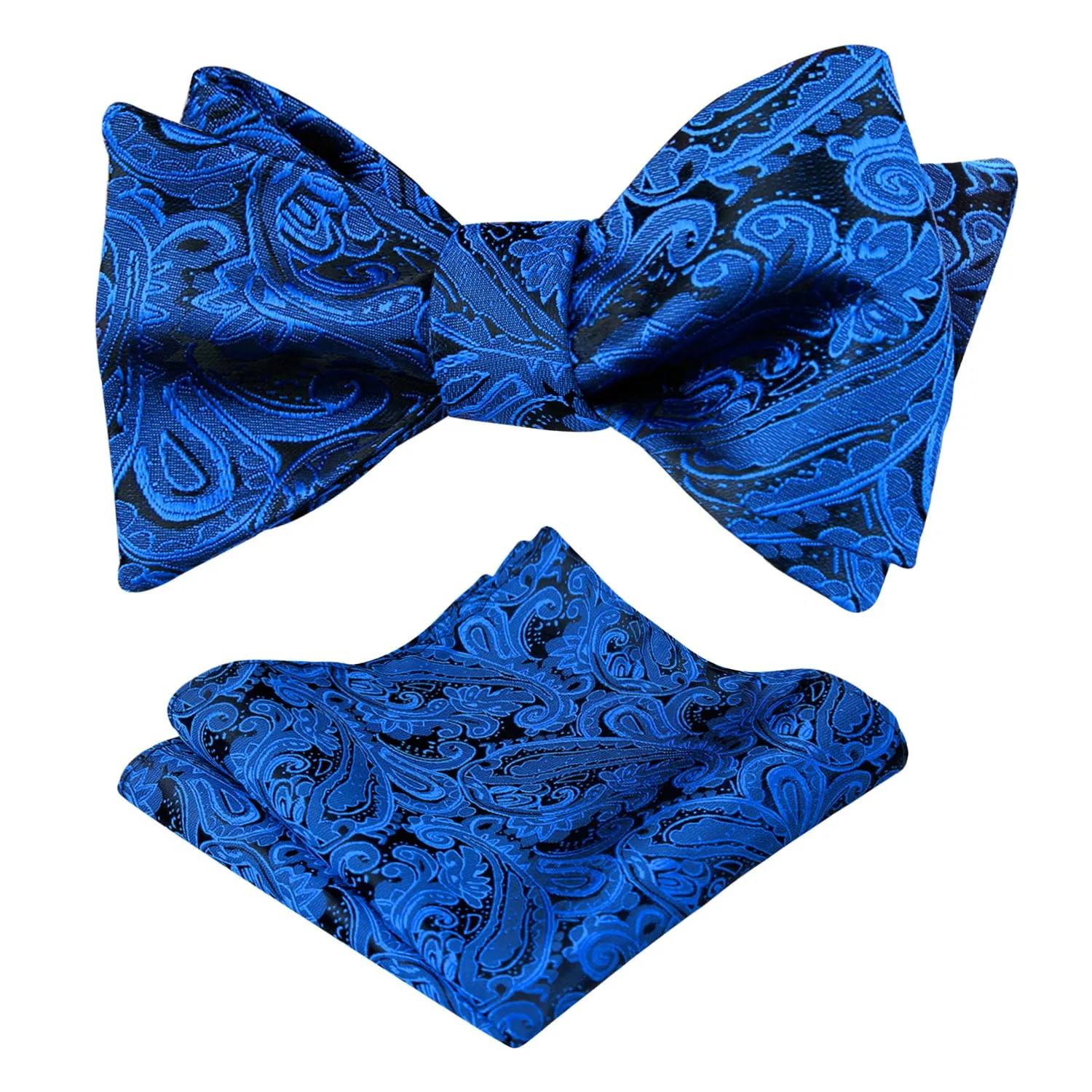 Alizeal Mens Paisley Jacquard Untied Bow Tie Pocket Square Set Royal Blue