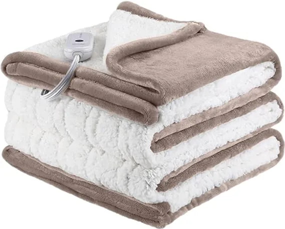 ESTINGO Heated Blanket Twin Size, 62"x84" Electric Blanket Twin with 5 Heating Levels & 10 Hours Auto Off, Heating Blanket with Reversible Flannel Sherpa for Ideal Gift Giving, Light Camel