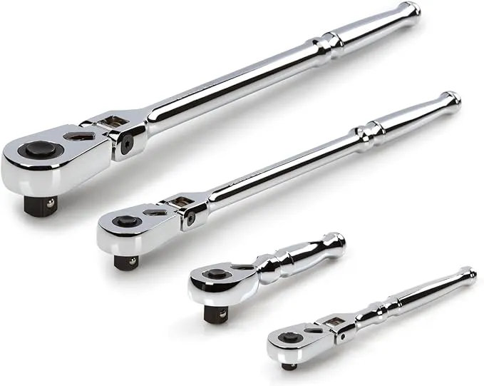 TEKTON 1/4, 3/8, 1/2 Inch Drive Flex Head Quick-Release Ratchet Set (4-Piece) | SRH99111