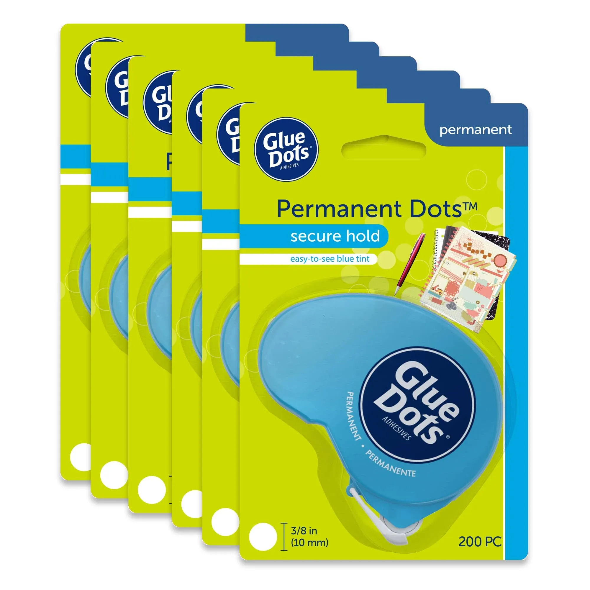 Glue Dots 6-Ct. Dot N' Go Dispenser Set, 200 (.375'') Permanent Dots Each (11346)