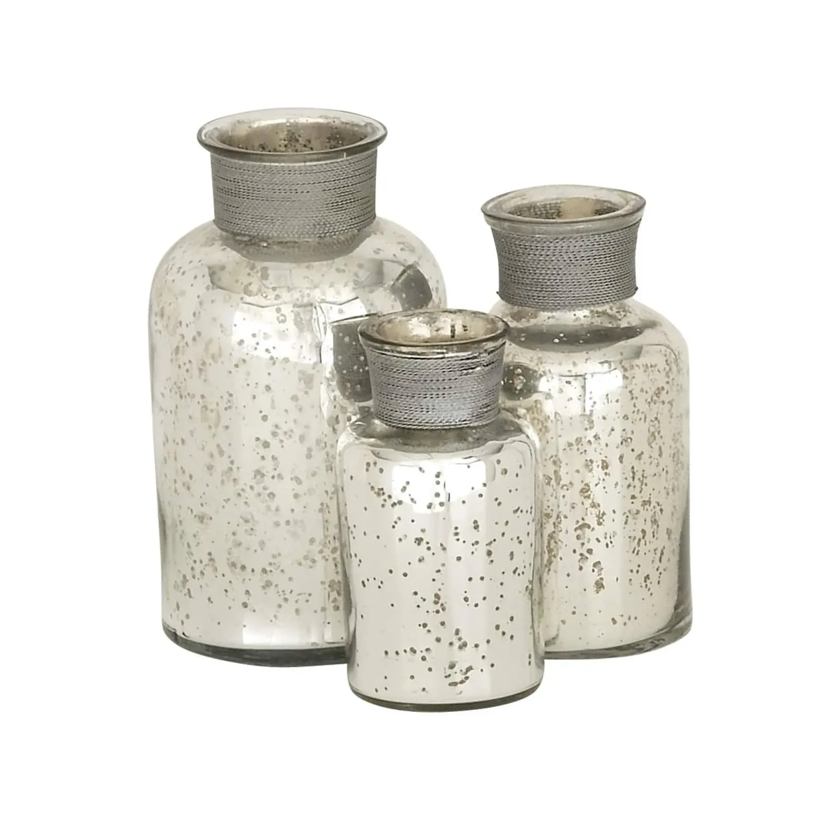 7&#034;, 6&#034;, 5&#034;H Silver Glass Decorative Jars, 3-Pieces