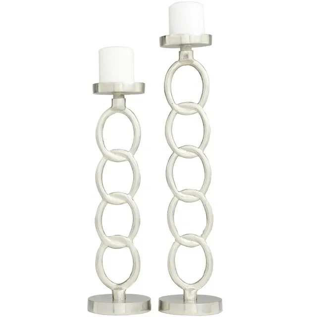 Decmode Contemporary Aluminum Tapered Silver Candle Holders - Set of 3