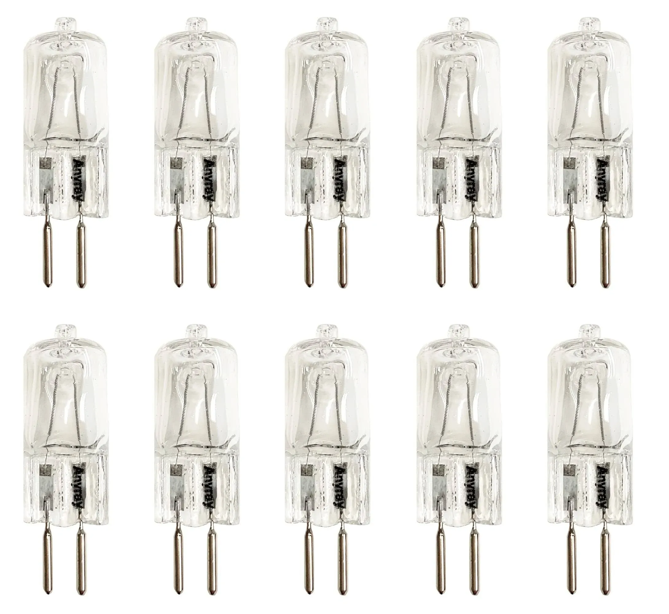 Anyray A1602Y (10)-Bulbs 35 Watt G6.35 Base T4 35W GX6.35 120-Volt Clear Halogen Bulb Bi Pin Light 35Watt