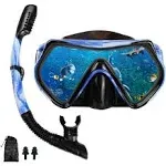 Snorkel mask Snorkeling Set for Adults and Youth, Diving mask and Full Dry Snorkel Swim Googles is Suitable for Snorkeling, Dive Scuba Diving, Swimming