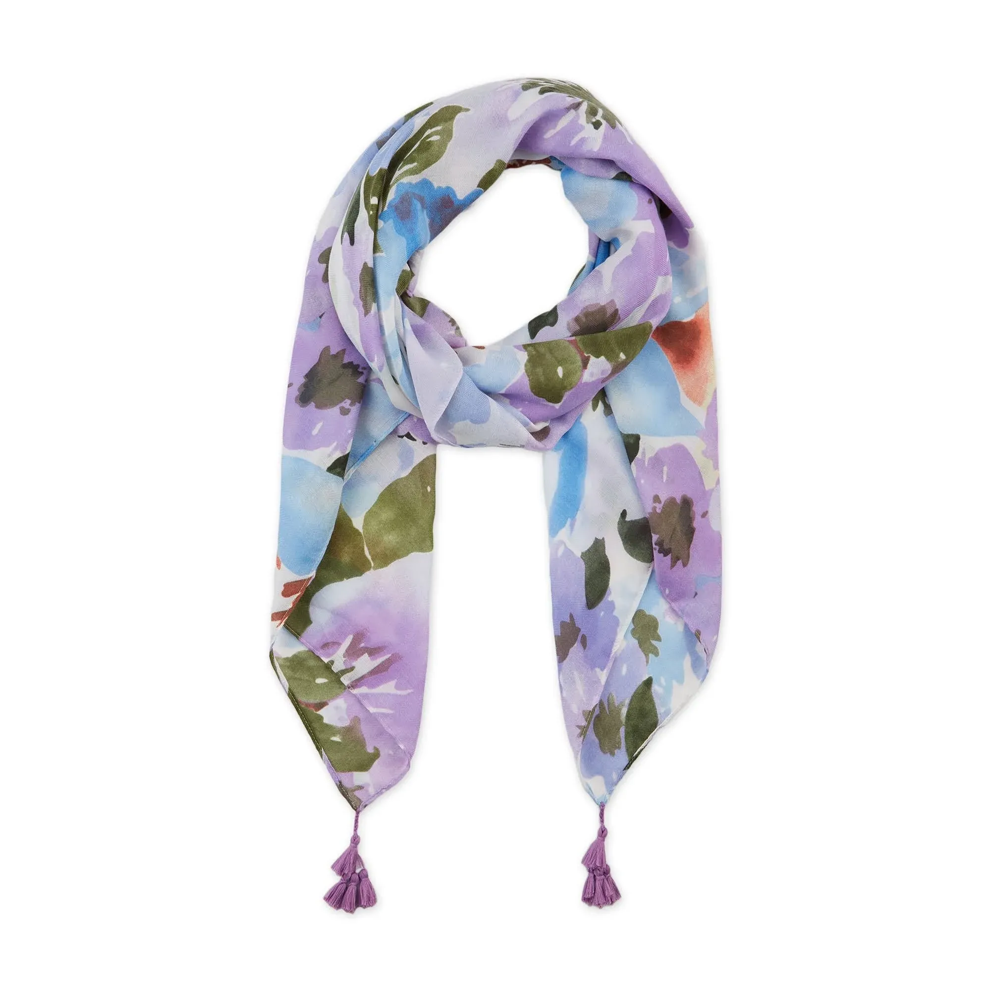 Hadley Wren Women's Spring Abstract Floral Lightweight Fashion Scarf with Tassels