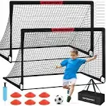 Kids Soccer Goals for Backyard Set of 2, 6x4 ft Portable Pop Up Soccer Goal Training Equipment with Soccer Ball, Ladder and Cones, Soccer Nets for