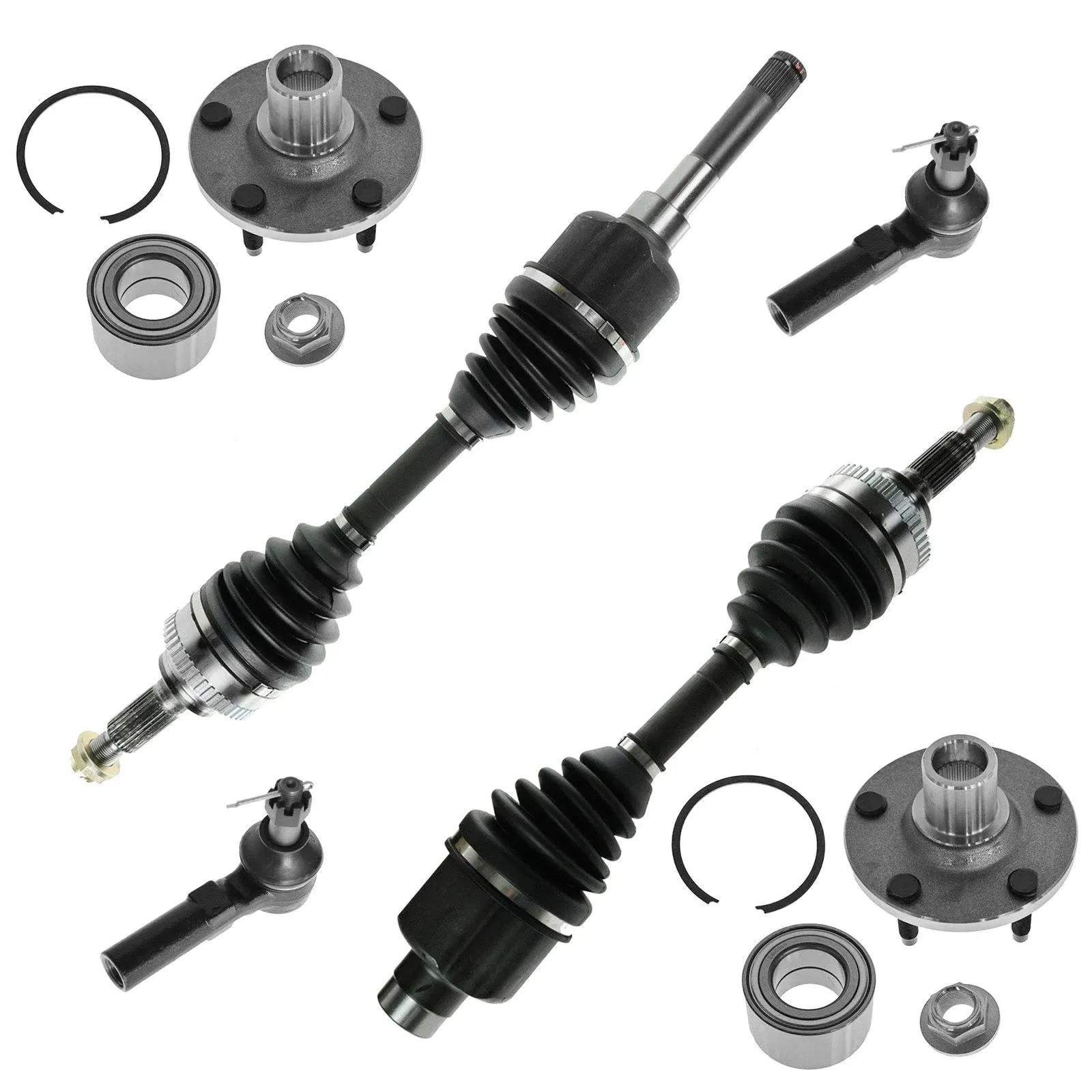 TRQ Front Steering,Suspension,& Drivetrain Kit CV Axle Shaft Assembly Tie Rod Wheel Bearing & Hub Kit Compatible with 2001-2008 Ford Escape Mazda Tribute 2005-2008 Mercury Mariner