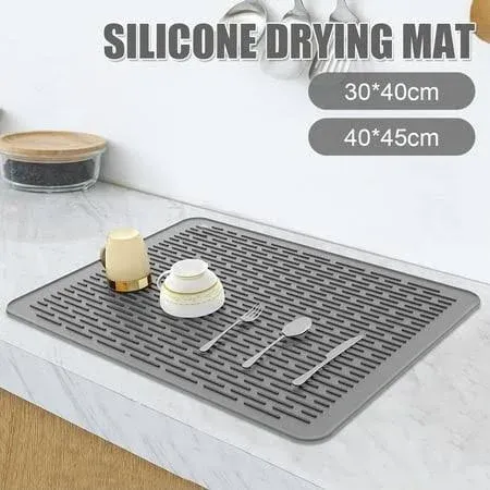 Dznils Dish Drying Mat  Silicone Drying Mats for Kitchen Counter, Heat Resistant Washable Rubber Drying Rack Mat for Dishes Easy Clean