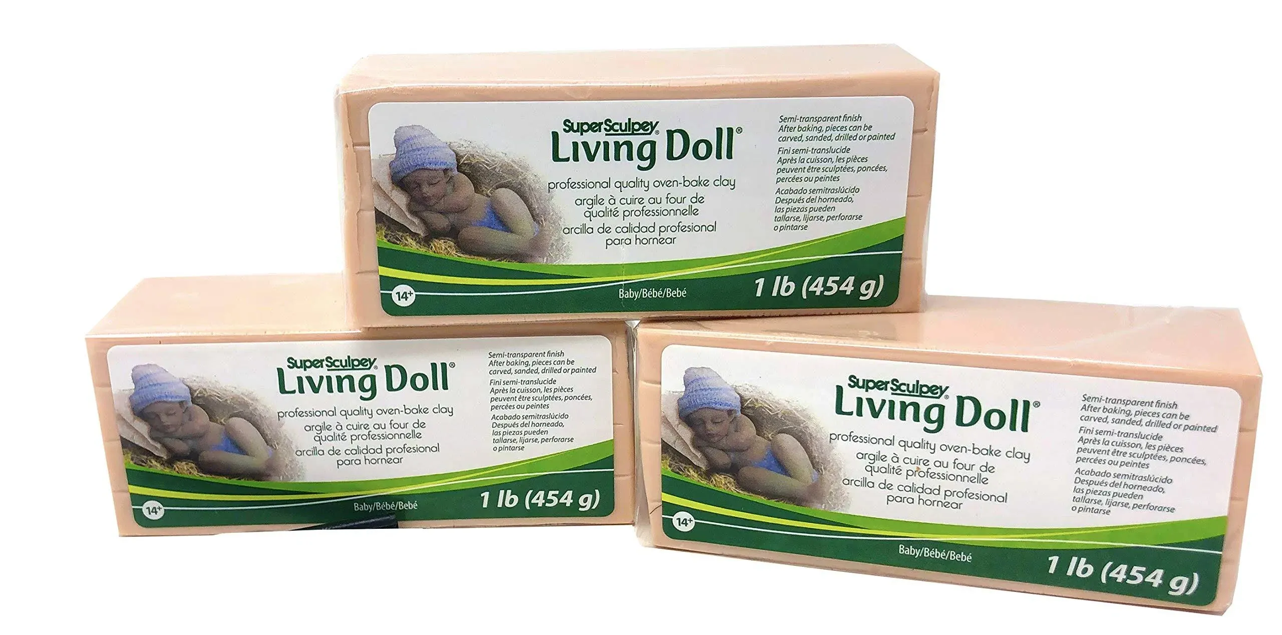 Super Sculpey Living Doll Oven-Bake Clay - Baby Skin Tone Clay - Pack of 3 (1 Pound)