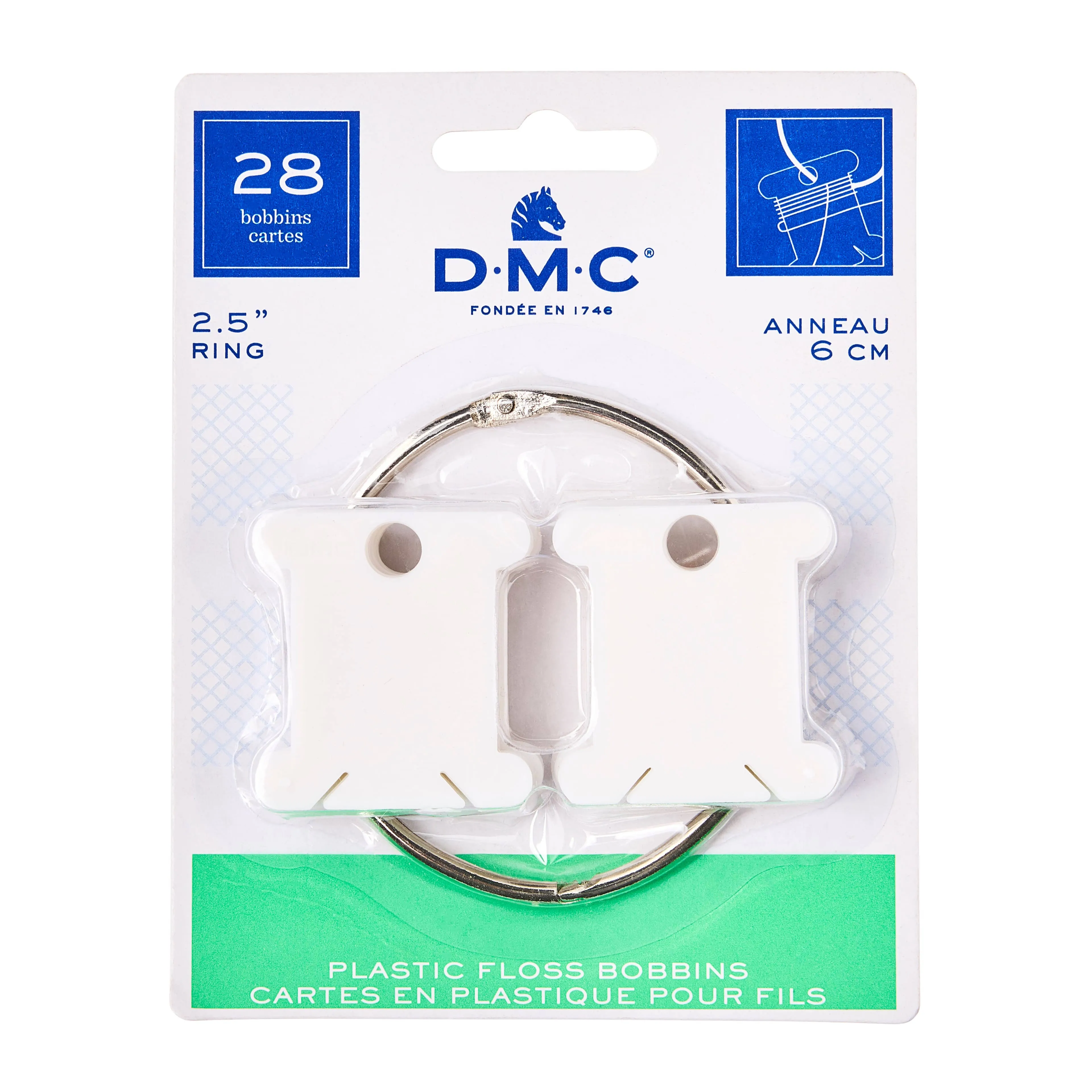 DMC Plastic Floss Bobbins with 2.5-inch ring - 28 bobbins