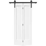 30 in. x 80 in. 1 Panel Shaker White Painted MDF Composite Bi-Fold Barn Door with Sliding Hardware Kit