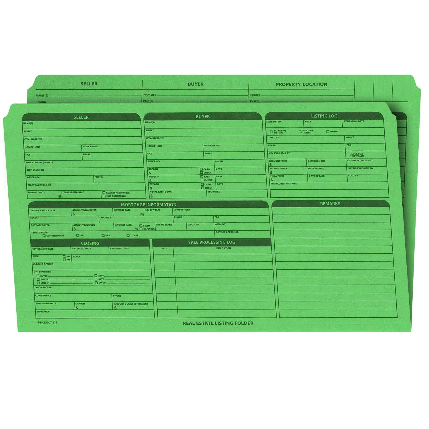 NextDayLabels - Real Estate Listing Folder – Right Panel List, Pre-Printed on Durable Card Stock with Closing Checklist and Color-Coded Dots for Organizing (Green, Legal Size | Pack of 25)