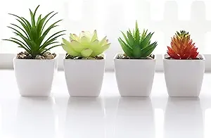 Veryhome Fake Succulents Plants Artificial Faux Succulents Small 4pcs Mini Potted Plastic Succulents for Christmas Home Office Living Room Desk Decor Aesthetic