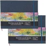 U.S. Art Supply 9" x 12" Watercolor Book, 2 Pack, 76 Sheets, 110 lb (230 GSM) - Linen-Bound Hardcover Artists Paper Pads - Acid-free, Cold-Pressed, BR