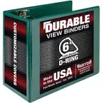 Samsill Durable 6 Inch Binder, Made in The USA, Locking D Ring Binder, Customizable Clear View Cover, Green, Holds 1225 Pages