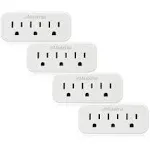 Maxxima 3 Grounded Multi Outlet Adapter Wall Plug - Outlet Extender Wall Tap, Turns 1 Outlet into 3, Indoor 3 Way Plug Splitter - White - 4 Pack