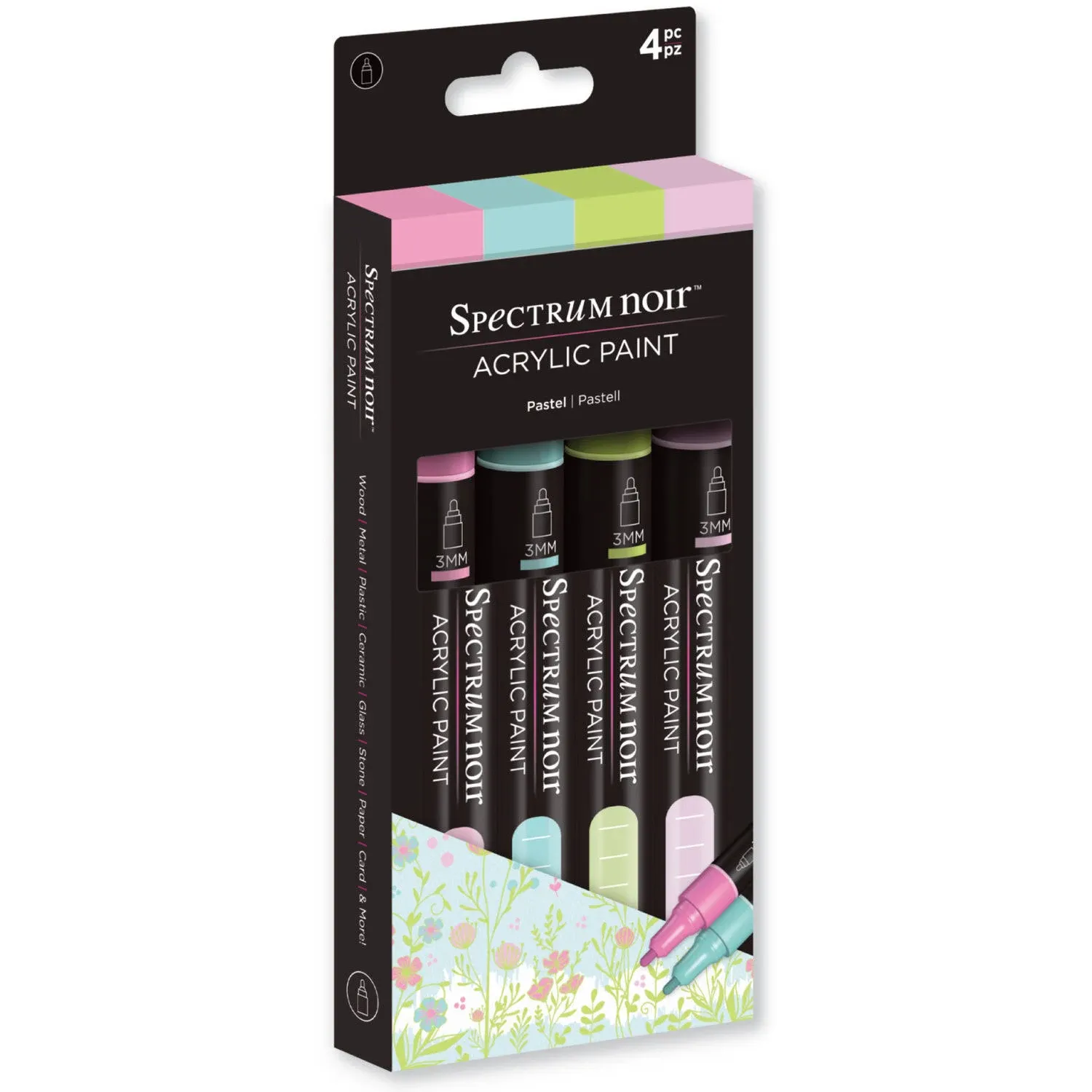 Spectrum Noir SN-ACPM-ESS4 Water Based Blendable Acrylic Paint Marker Fast Drying and Opaque Perfect for Layering-Fine Bullet Tip-Essential (4 Pen Pack) 4 Piece