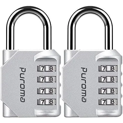 NEW~  Puroma 2 Pack Combination Lock 4 Digit Silver Padlock  TH006