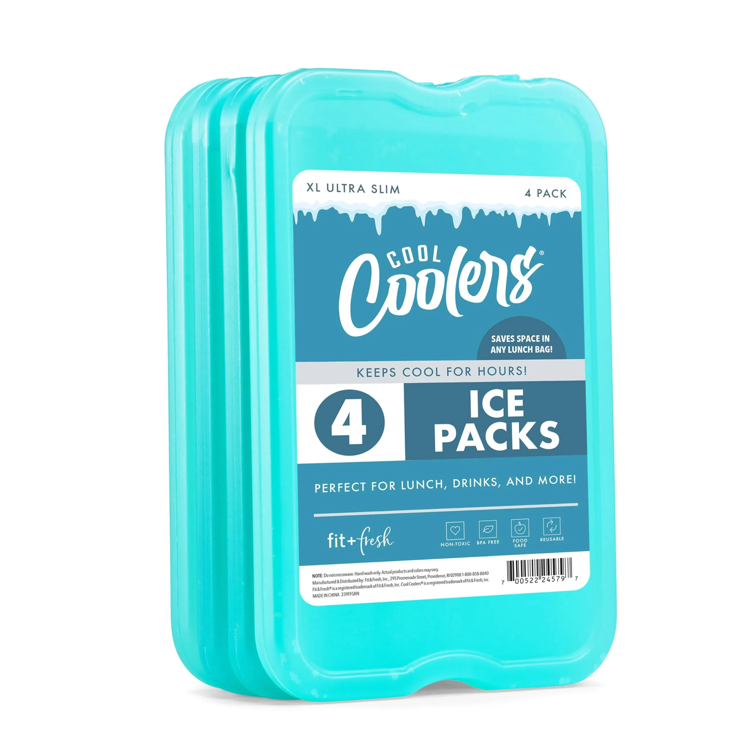 Cool Coolers by  4 Pack XL Slim Ice Packs, Quick Freeze Space Saving Reusable Ic