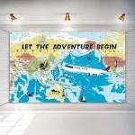 Blulu Adventure Awaits Backdrop Large Travel Theme Banner Decoration Let The ...