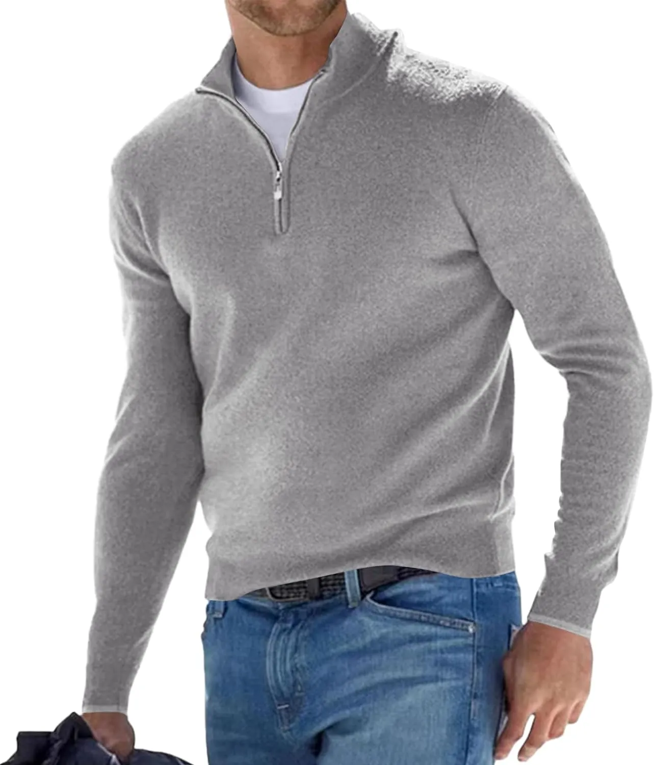 Lexiart Men&#039;s Quarter Zip Sweater Casual Mock Neck Pullover Ribbed Knit Polo Swe