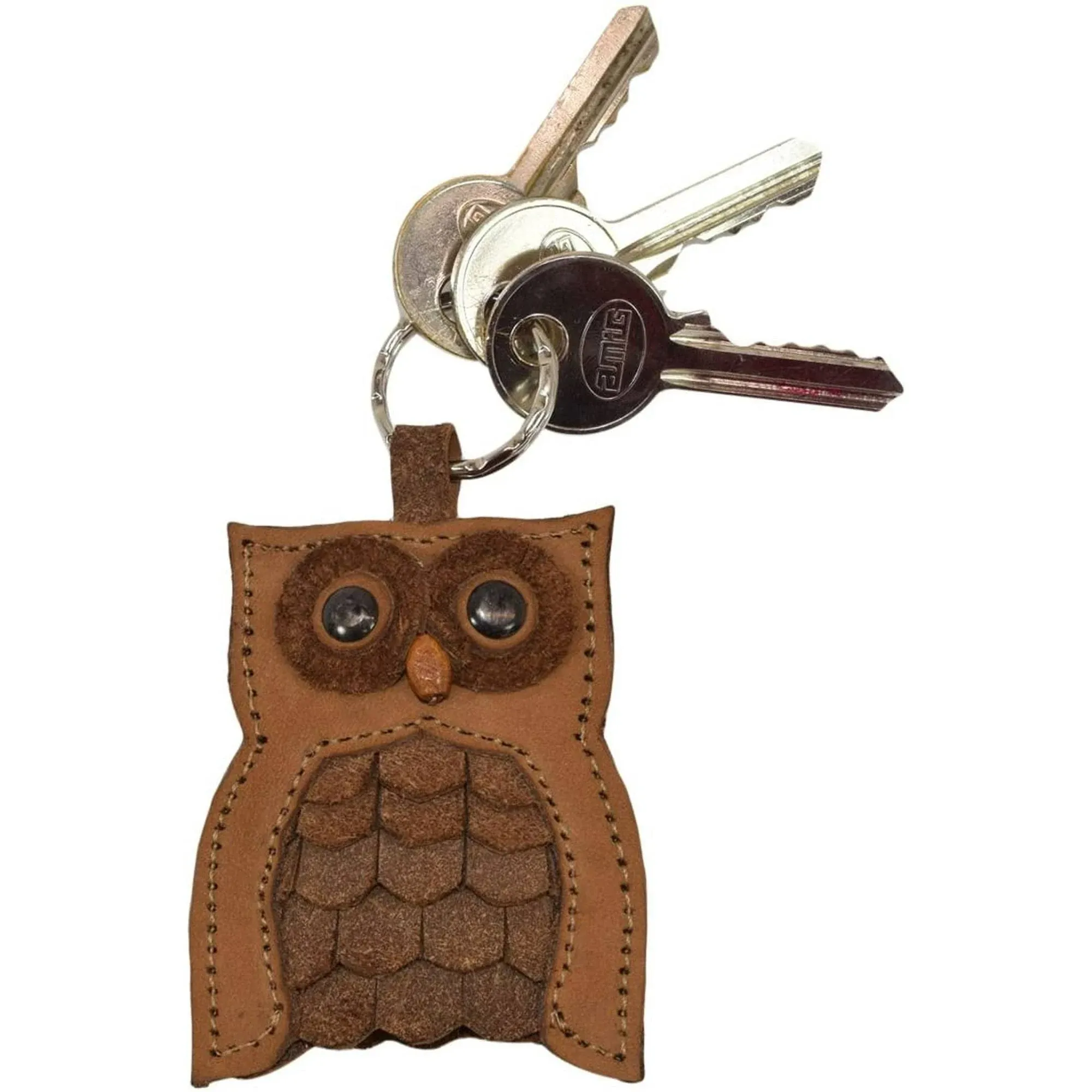 Hide & Drink Critter Keychain Rustic Leather Animal Key Ring Holder Handmade Hoot Owl