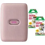 Fujifilm Instax Mini Link2 Smartphone Printer (Soft Pink) Bundle with Fuji Instax ...