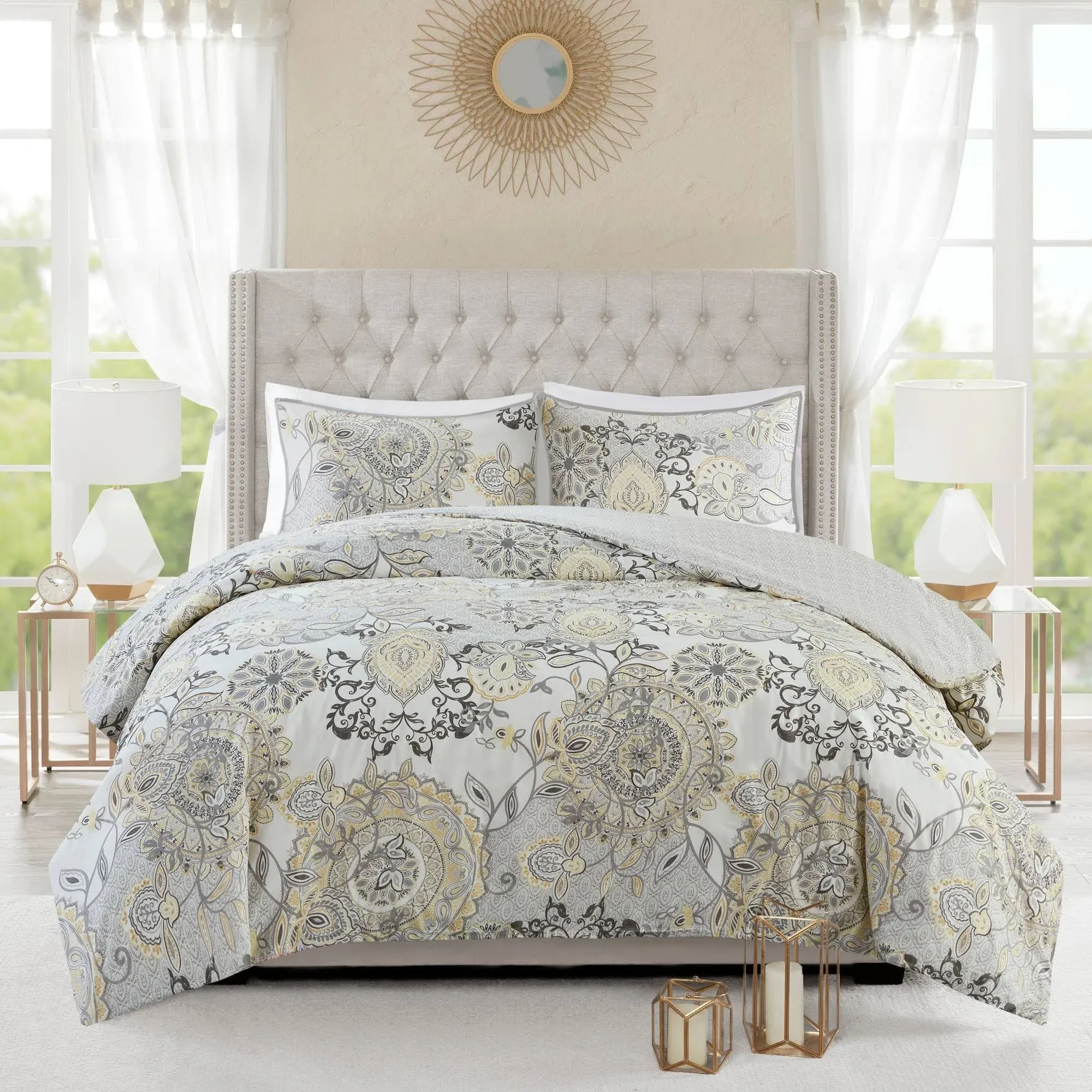 Isla 3 Piece Cotton Floral Printed Reversible Duvet Cover Set - Olliix MP12-8158