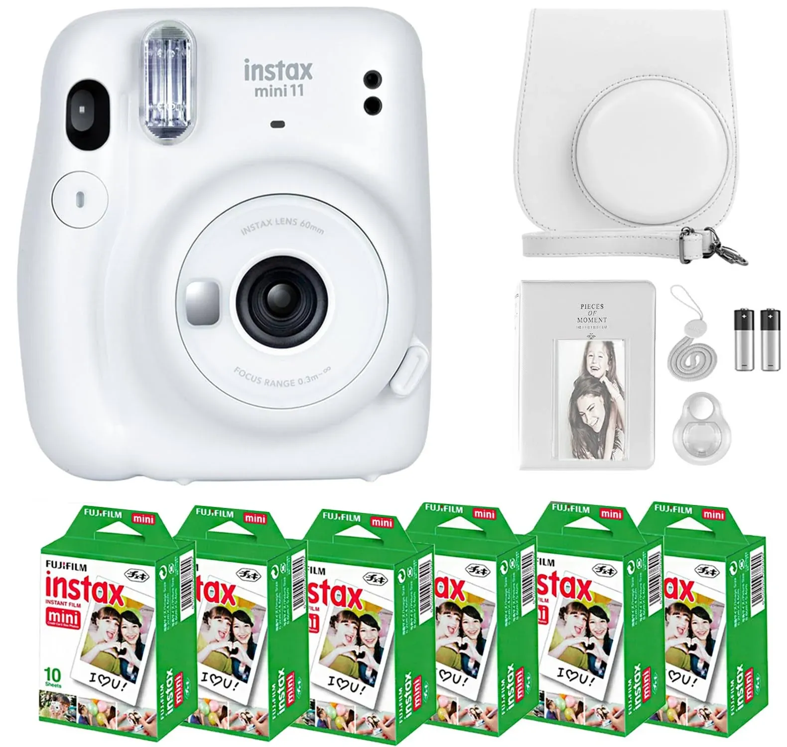 Fujifilm Instax Mini 11 Camera with Fujifilm Instant Mini Film (60 Sheets) Bundle with Deals Number One Accessories Including Carrying Case, Selfie