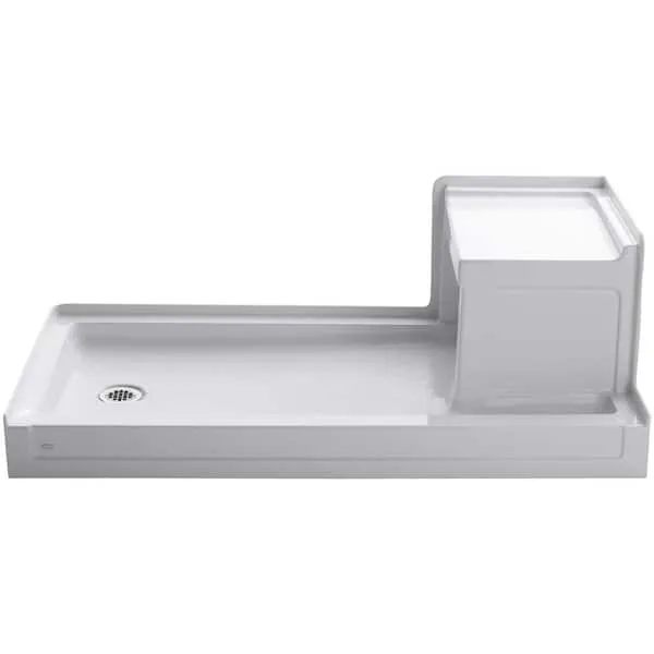 Kohler K-1977-0 60" x 32" 1-Threshold Left-Hand Drain Shower Base w/Seat White