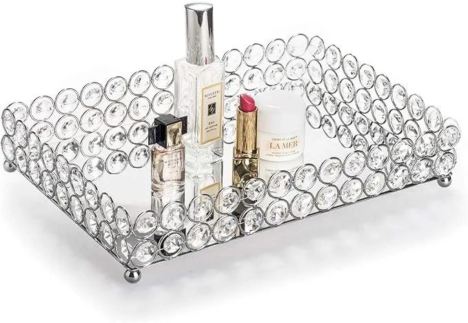 Feyarl Crystal Vanity Makeup Perfume Tray Ornate Jewelry Trinket Organizer Co...