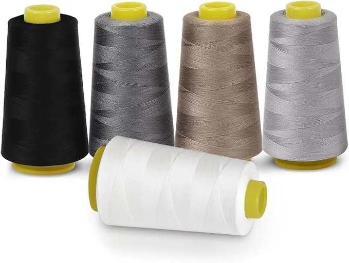 Sewing Thread 100% Polyester Spools 5 Colors 3000 Yard Spools Overlock Cone f...