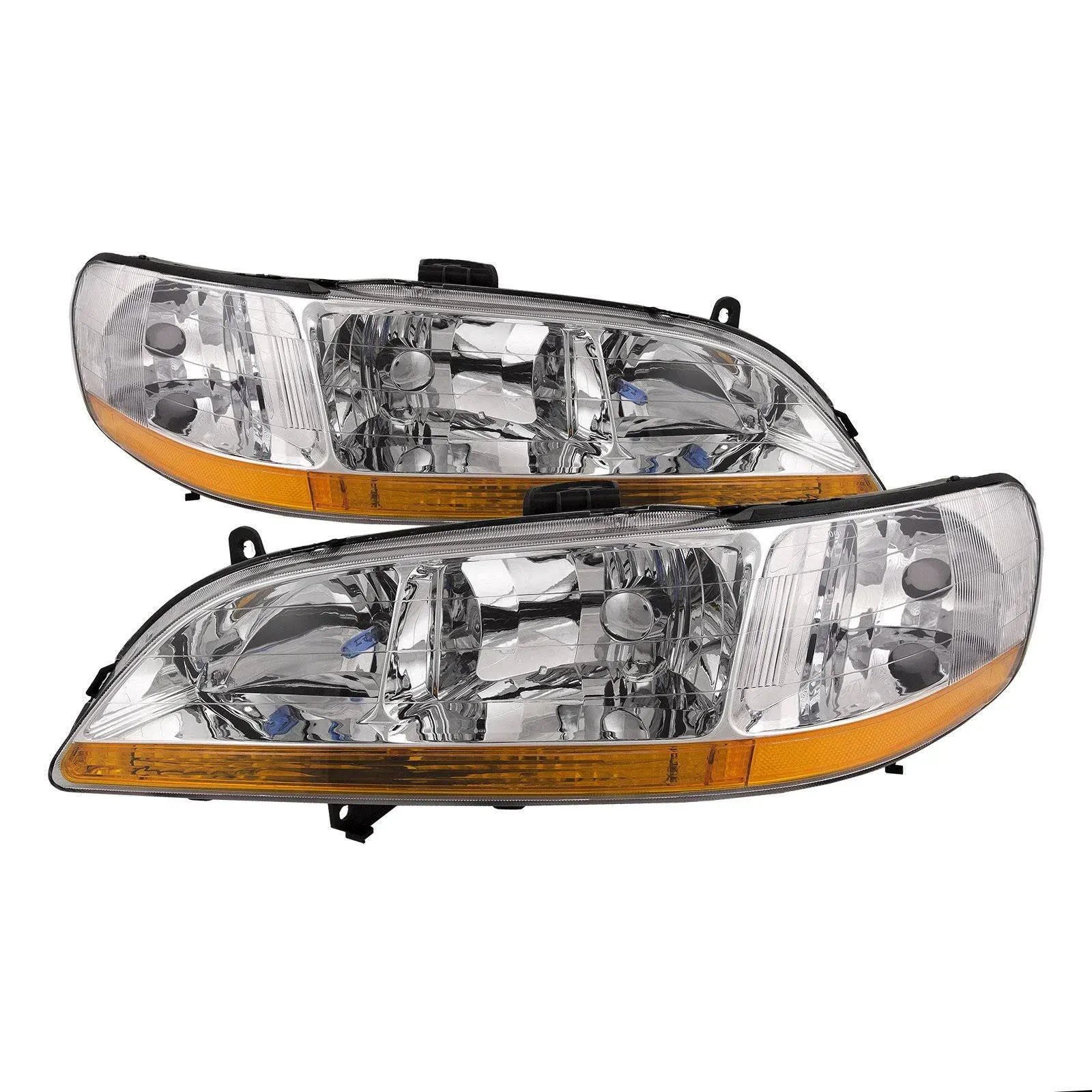 HEADLIGHTSDEPOT Headlights Compatible With 1998-2002 Honda Accord Sedan Coupe Chrome Housing Halogen Includes Left Driver and Right Passenger Side Headlamps